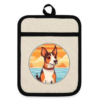 spielzeug foxterrier hunderasse cartoon kawaii clipart - Topflappen mit Gummirückseite - Leinen/Schwarz  - Vorne