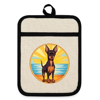 Spielzeug Manchester Terrier Hunderasse Cartoon Kawaii - Topflappen mit Gummirückseite - Leinen/Schwarz  - Vorne