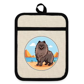 Keeshond Hund Rasse Cartoon Kawaii Clipart Hund Haustier - Topflappen mit Gummirückseite - Leinen/Schwarz  - Vorne