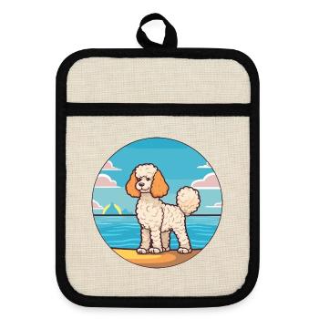 Schnurpudel Hund Rasse Cartoon Kawaii Clipart Hund - Topflappen mit Gummirückseite - Leinen/Schwarz  - Vorne
