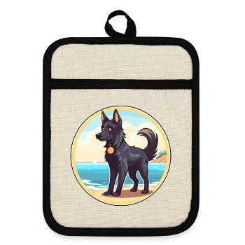 Belgischer Groenendael Hund Rasse Cartoon Kawaii Hund - Topflappen mit Gummirückseite - Leinen/Schwarz  - Vorne