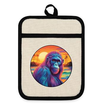 Orang-Utan Buntes Aquarell Cartoon Kawaii Haustier - Topflappen mit Gummirückseite - Leinen/Schwarz  - Vorne