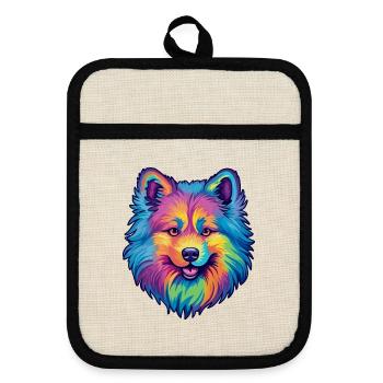 Keeshond Hunderasse Cartoon Kawaii Illustration - Topflappen mit Gummirückseite - Leinen/Schwarz  - Vorne