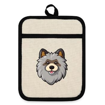Keeshond Hunderasse Cartoon Kawaii Illustration - Topflappen mit Gummirückseite - Leinen/Schwarz  - Vorne