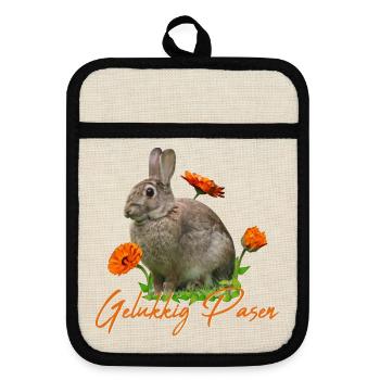 gelukkig pasen Frohe Ostern - Topflappen mit Gummirückseite - Leinen/Schwarz  - Vorne