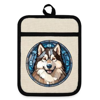 Alaskan Malamute Hunderasse Aquarellglas - Topflappen mit Gummirückseite - Leinen/Schwarz  - Vorne