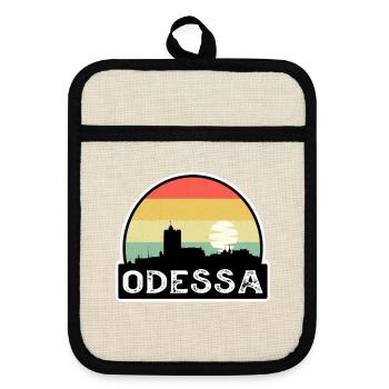 Odessa Ukraine Flagge Skyline Reisesouvenir - Topflappen mit Gummirückseite - Leinen/Schwarz  - Vorne