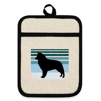 Belgischer Schäferhund Groenendael Hund Silhouette Retro - Topflappen mit Gummirückseite - Leinen/Schwarz  - Vorne