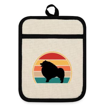 Keeshond Hundeliebhaber Silhouette Vintage Sonnenuntergang - Topflappen mit Gummirückseite - Leinen/Schwarz  - Vorne