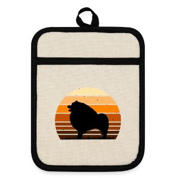 Keeshond Hundeliebhaber Silhouette Vintage Sonnenuntergang - Topflappen mit Gummirückseite - Leinen/Schwarz  - Vorne