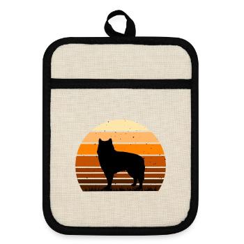 Alaskan Malamute Hundeliebhaber Silhouette Retro Sonnenuntergang - Topflappen mit Gummirückseite - Leinen/Schwarz  - Vorne