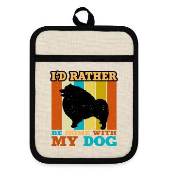 Keeshond Hundeliebhaber Silhouette Vintage Sonnenuntergang - Topflappen mit Gummirückseite - Leinen/Schwarz  - Vorne