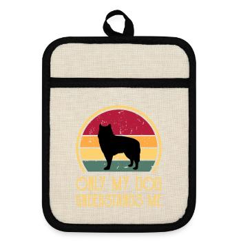 Alaskan Malamute Hundeliebhaber Silhouette Retro Sonnenuntergang - Topflappen mit Gummirückseite - Leinen/Schwarz  - Vorne