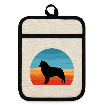 Belgischer Schäferhund Groenendael Hund Silhouette Retro - Topflappen mit Gummirückseite - Leinen/Schwarz  - Vorne