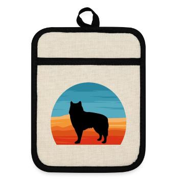Alaskan Malamute Hundeliebhaber Silhouette Retro Sonnenuntergang - Topflappen mit Gummirückseite - Leinen/Schwarz  - Vorne