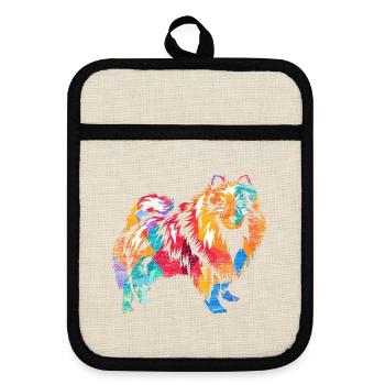 Wuscheliger Keeshond Begleithund - Topflappen mit Gummirückseite - Leinen/Schwarz  - Vorne