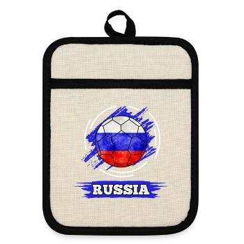 Russia Fußball - Ball in Russland Farben - Topflappen mit Gummirückseite - Leinen/Schwarz  - Vorne