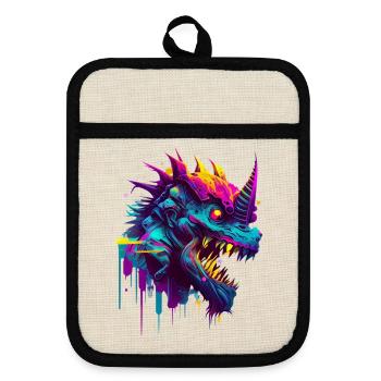 Monster Einhorn - Topflappen mit Gummirückseite - Leinen/Schwarz  - Vorne