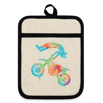 Dirt Biker Motorrad Motocross Jungen Mädchen - Topflappen mit Gummirückseite - Leinen/Schwarz  - Vorne