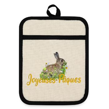 Joyeuses Paques Frohe Ostern - Topflappen mit Gummirückseite - Leinen/Schwarz  - Vorne
