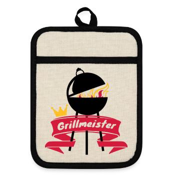Grillmeister - Topflappen mit Gummirückseite - Leinen/Schwarz  - Vorne