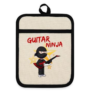 Ninja Guitar Gitarrenspieler Gitarre Jungen Gitarr - Topflappen mit Gummirückseite - Leinen/Schwarz  - Vorne