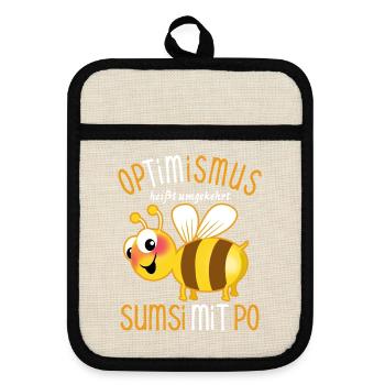 Bienen Sumsi mit Po - Optimismus Wortspiel - Topflappen mit Gummirückseite - Leinen/Schwarz  - Vorne