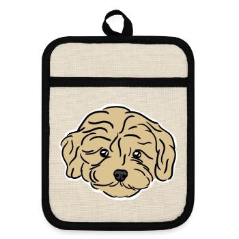 Doodle Puppy Head - Topflappen mit Gummirückseite - Leinen/Schwarz  - Vorne