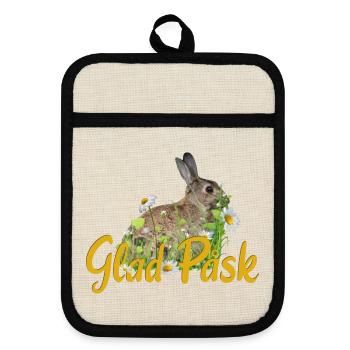 glad pask Frohe Ostern - Topflappen mit Gummirückseite - Leinen/Schwarz  - Vorne