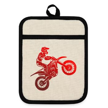 Dirt Bike Motorrad Biker Kinder Motocross - Topflappen mit Gummirückseite - Leinen/Schwarz  - Vorne