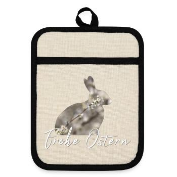 Frohe Ostern Hase - Topflappen mit Gummirückseite - Leinen/Schwarz  - Vorne