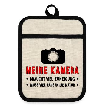 Kamera fotografieren - Topflappen mit Gummirückseite - Leinen/Schwarz  - Vorne