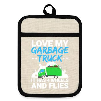 Liebe meinen Müllwagen Müllsammler Recycling - Topflappen mit Gummirückseite - Leinen/Schwarz  - Vorne