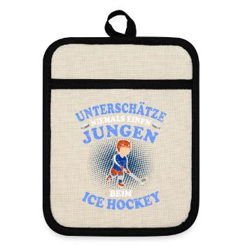 Eishockey Jungen - Topflappen mit Gummirückseite - Leinen/Schwarz  - Vorne