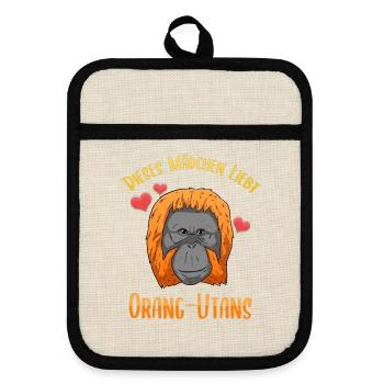 Dieses Mädchen liebt Orang-Utans Affe - Topflappen mit Gummirückseite - Leinen/Schwarz  - Vorne