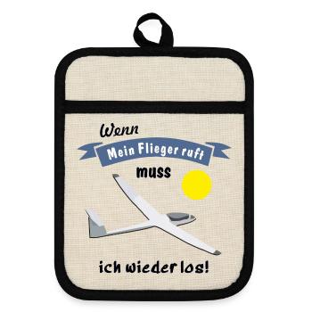 wenn mein flieger ruft - Topflappen mit Gummirückseite - Leinen/Schwarz  - Vorne