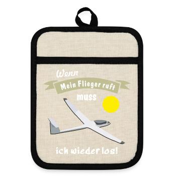 wenn mein flieger ruft - Topflappen mit Gummirückseite - Leinen/Schwarz  - Vorne