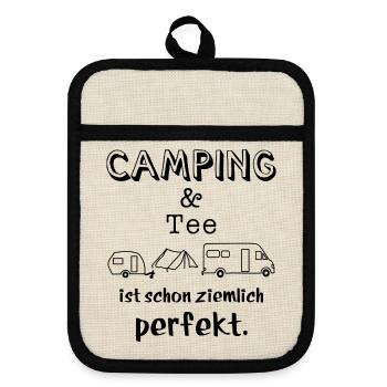 camping und tee - Topflappen mit Gummirückseite - Leinen/Schwarz  - Vorne