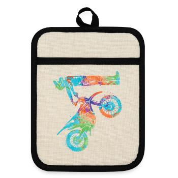 Dirt Biker Dirtbike Kinder Motocross Bike Mädchen - Topflappen mit Gummirückseite - Leinen/Schwarz  - Vorne