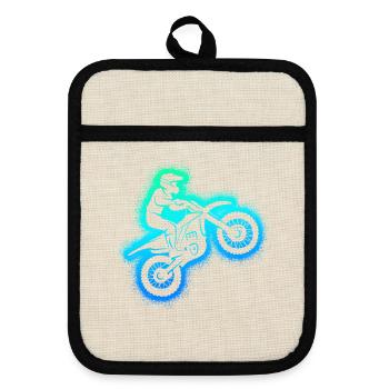 Dirt Biker Dirtbike Herren Kinder Motorcross - Topflappen mit Gummirückseite - Leinen/Schwarz  - Vorne