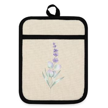 Lavendel- und Eukalyptus-Botanische Kunst - Topflappen mit Gummirückseite - Leinen/Schwarz  - Vorne