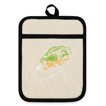 Forelle Forellenteich Angelrute Angler Anglerfisch - Topflappen mit Gummirückseite - Leinen/Schwarz  - Vorne