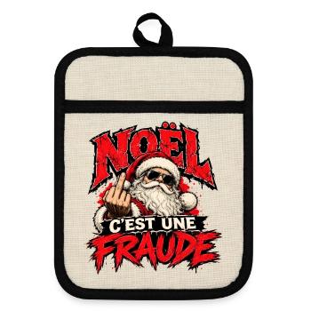 Rebellisches Weihnachten: Wütender Santa - Topflappen mit Gummirückseite - Leinen/Schwarz  - Vorne