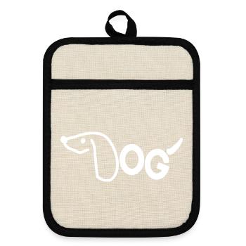 Hund Dackel Spruch - Topflappen mit Gummirückseite - Leinen/Schwarz  - Vorne