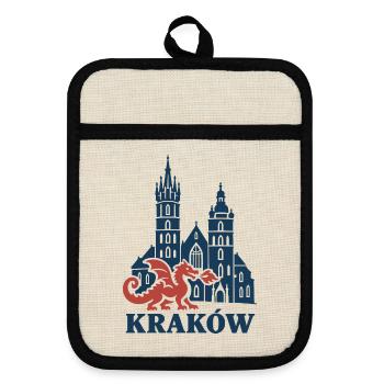Krakauer Wawel-Drache und St.-Marien-Kirche - Topflappen mit Gummirückseite - Leinen/Schwarz  - Vorne