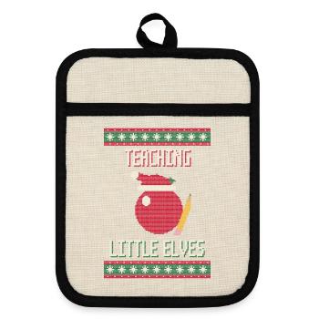 Teaching Little Elves - Lehrerin Weihnachten - Topflappen mit Gummirückseite - Leinen/Schwarz  - Vorne