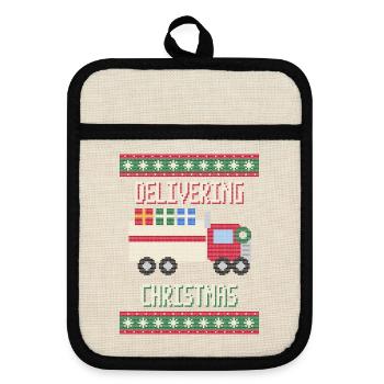 Delivering Christmas - LKW Fahrer Weihnachten - Topflappen mit Gummirückseite - Leinen/Schwarz  - Vorne