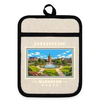 Deutschland Mannheim Vintage Reisemarke - Topflappen mit Gummirückseite - Leinen/Schwarz  - Vorne