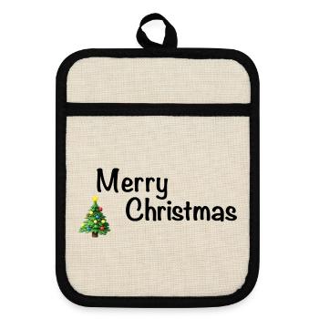 Merry Christmas - Frohe Weihnachten - Topflappen mit Gummirückseite - Leinen/Schwarz  - Vorne