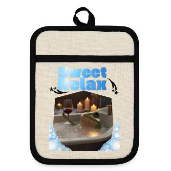Sweet_Relax_-4500_x_5400_px- - Topflappen mit Gummirückseite - Leinen/Schwarz  - Vorne